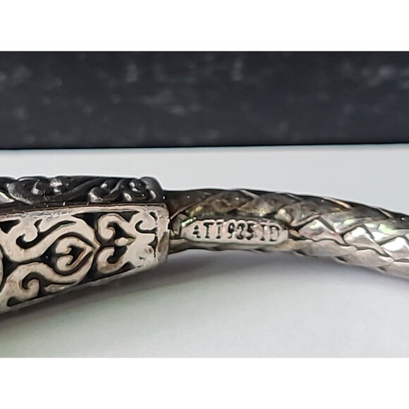 Sterling Silver 925 Mystic Topaz Hinged Bangle Bracelet Scroll Design Vintage - Picture 9 of 10